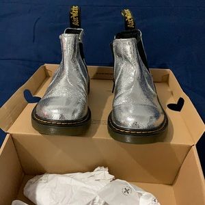 Girls Dr. Martens silver boots